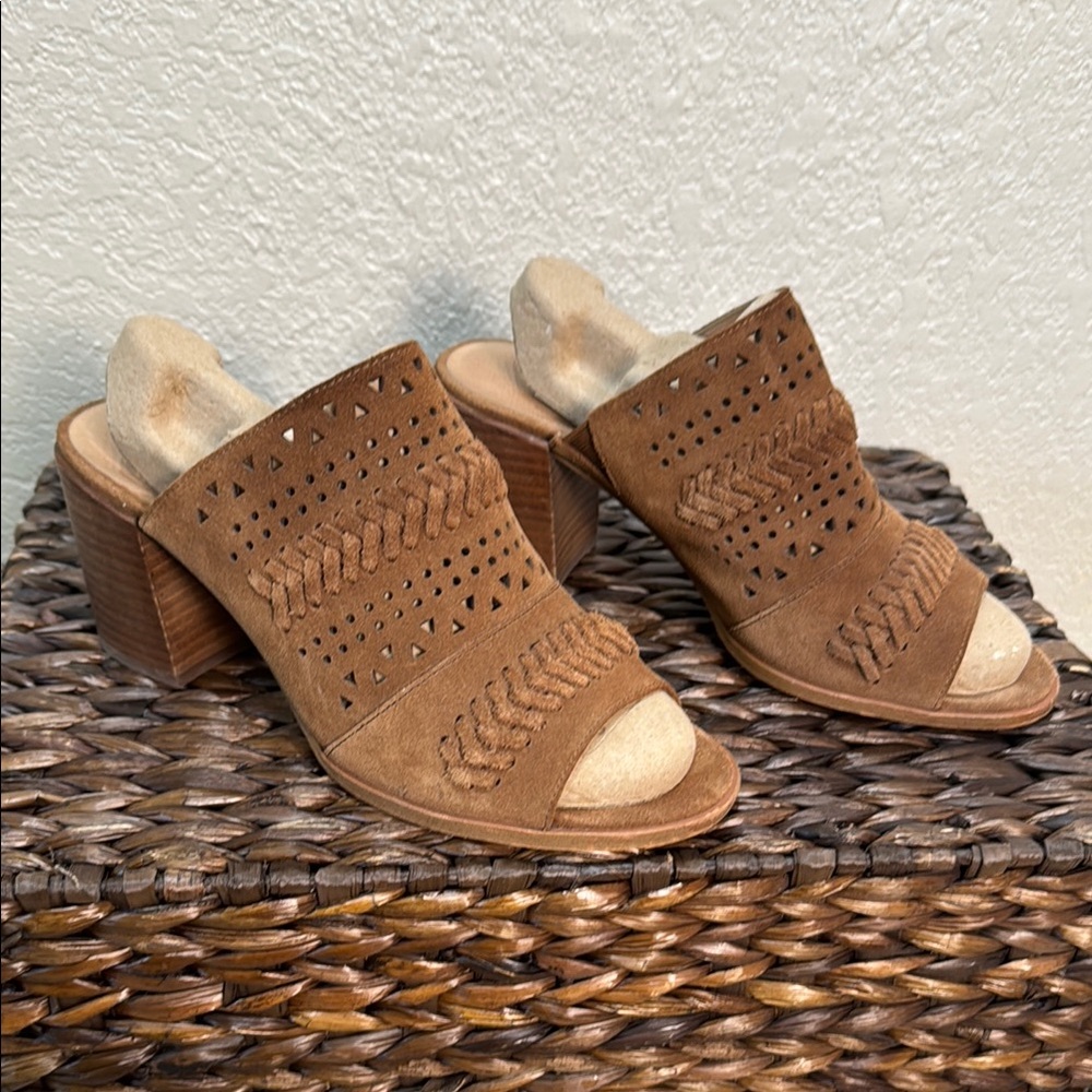 Caslon Women Brown Suede Heel Mules with Woven Detailing Peep Toe Size 8.5‎